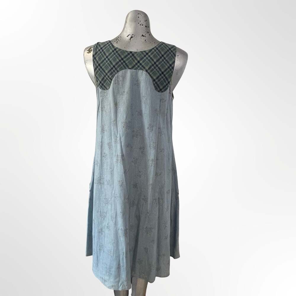 Custom Made Floral Linen Sleeveless Pinafore Dress with Patch Pockets - Picture 2 of 4